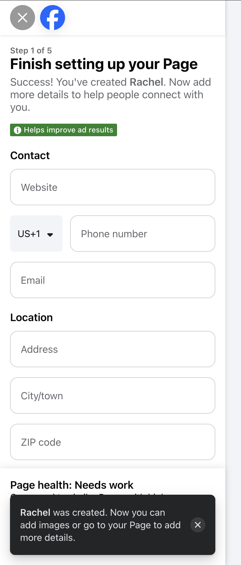 Page created successfully