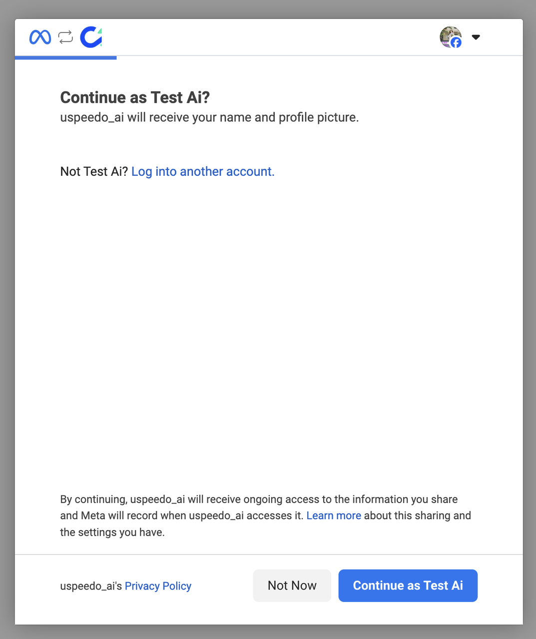 Facebook login step 2
