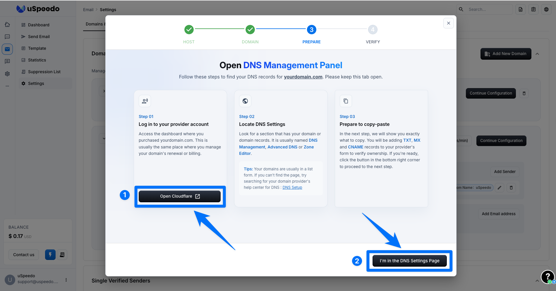 Navigate DNS Setup Panel