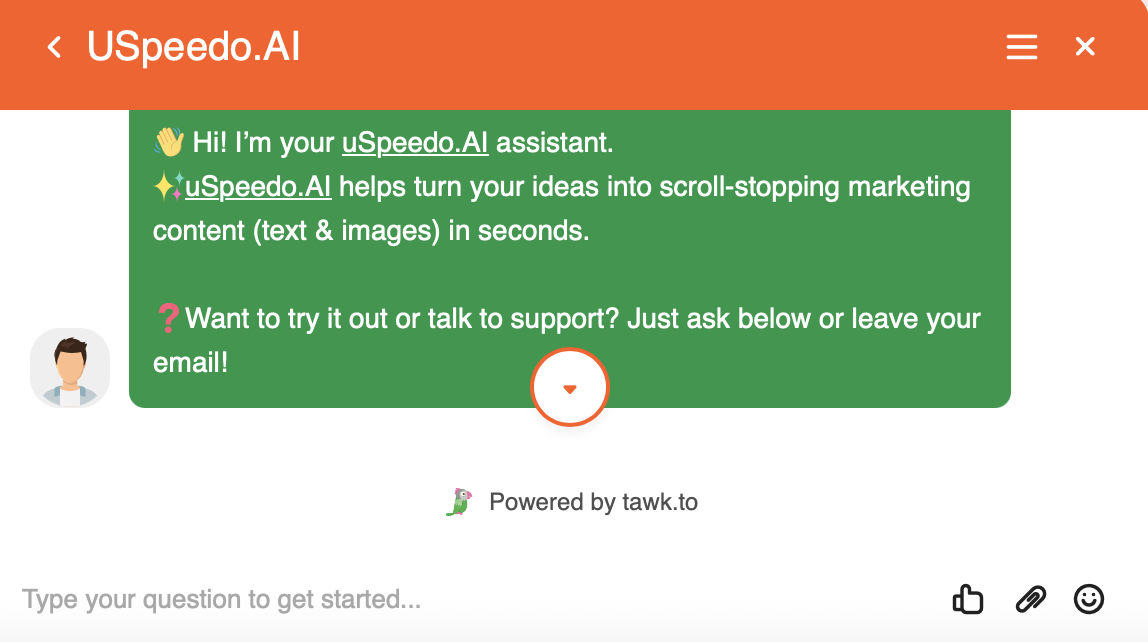 uSpeedo Live Chat Assistant Chat Page