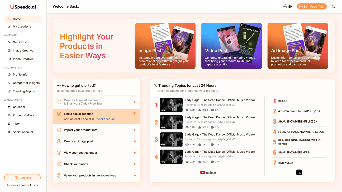uSpeedo Quick Start Checklist Home Page
