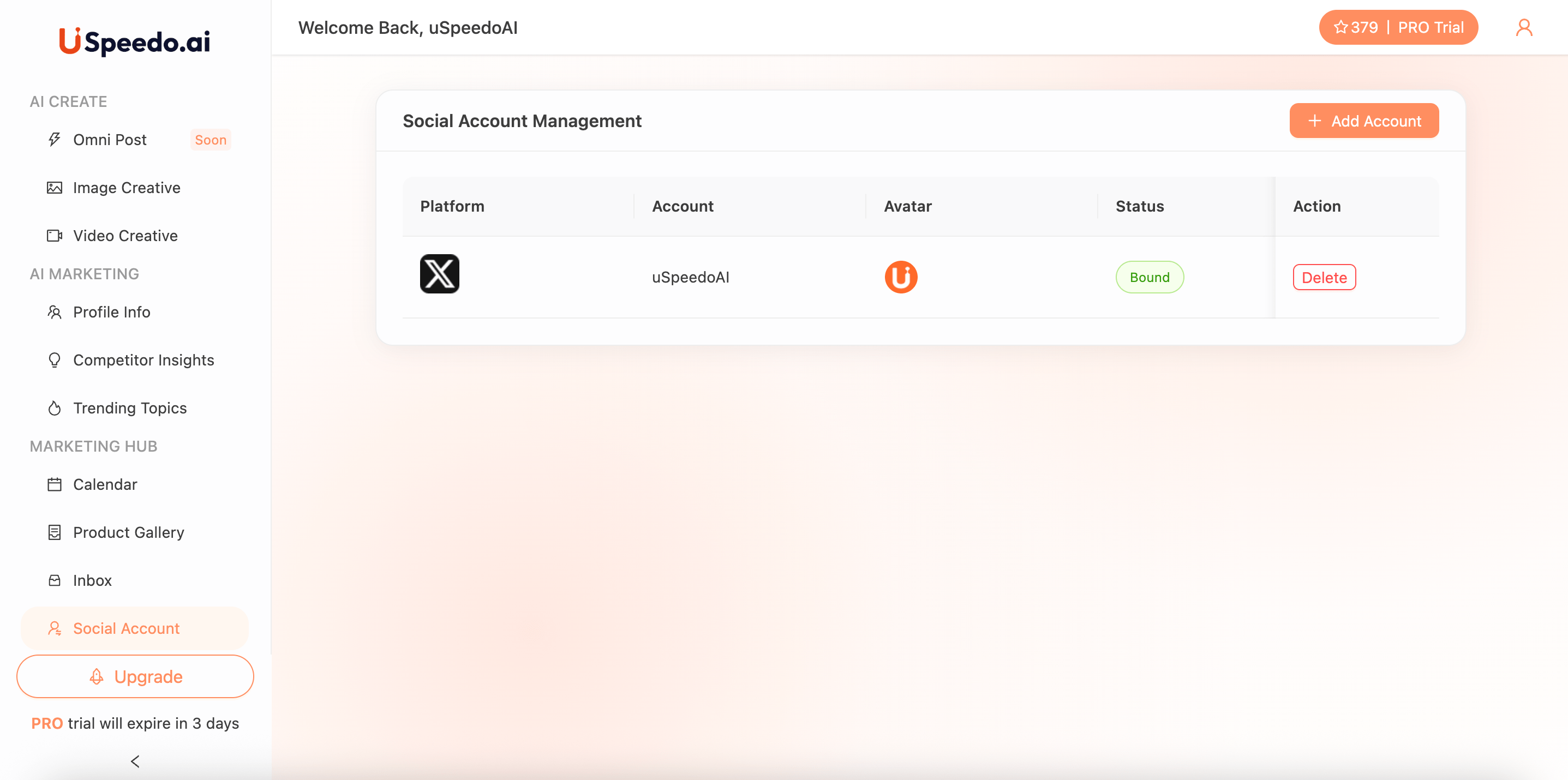 uSpeedo Quick Start Checklist Link Account Page