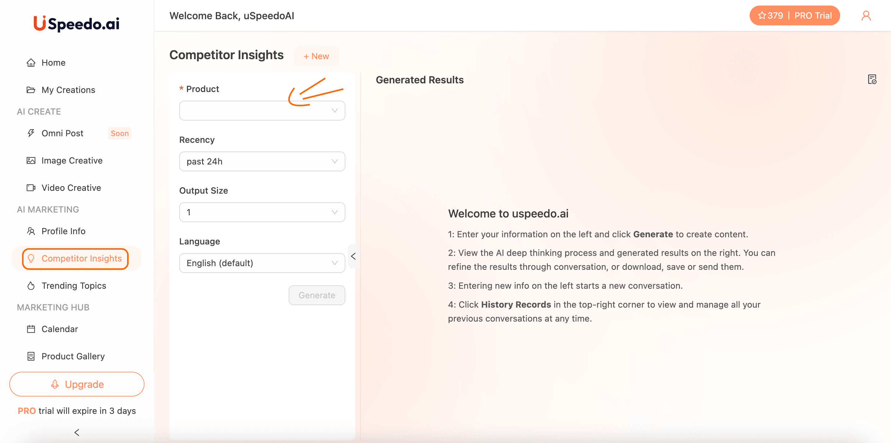 uSpeedo Competitor Insights Page