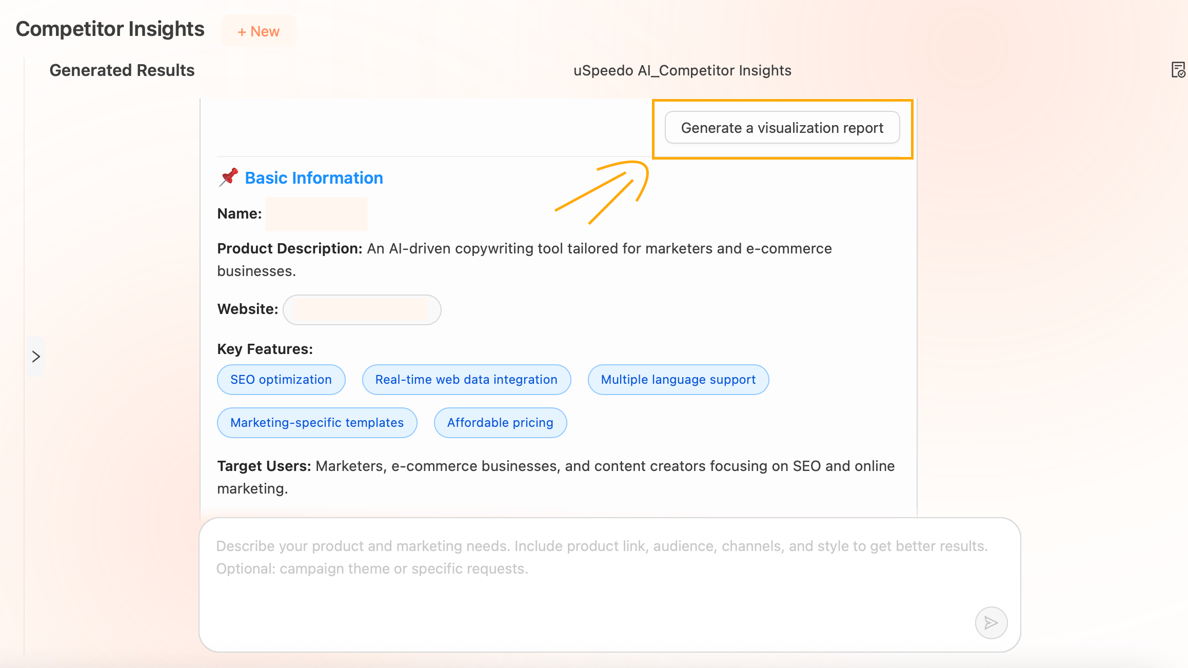 uSpeedo Competitor Insights Report Page