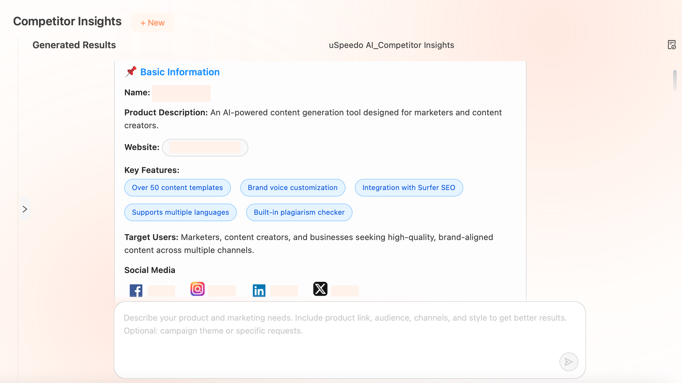 uSpeedo Competitor Insights Results Page
