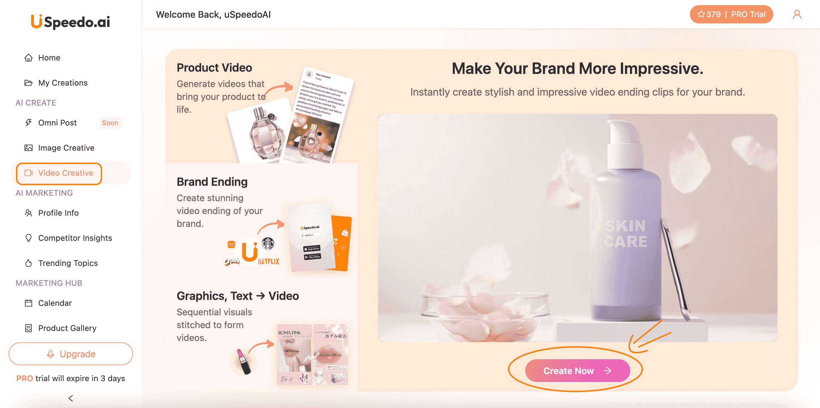 uSpeedo Video Creative Page