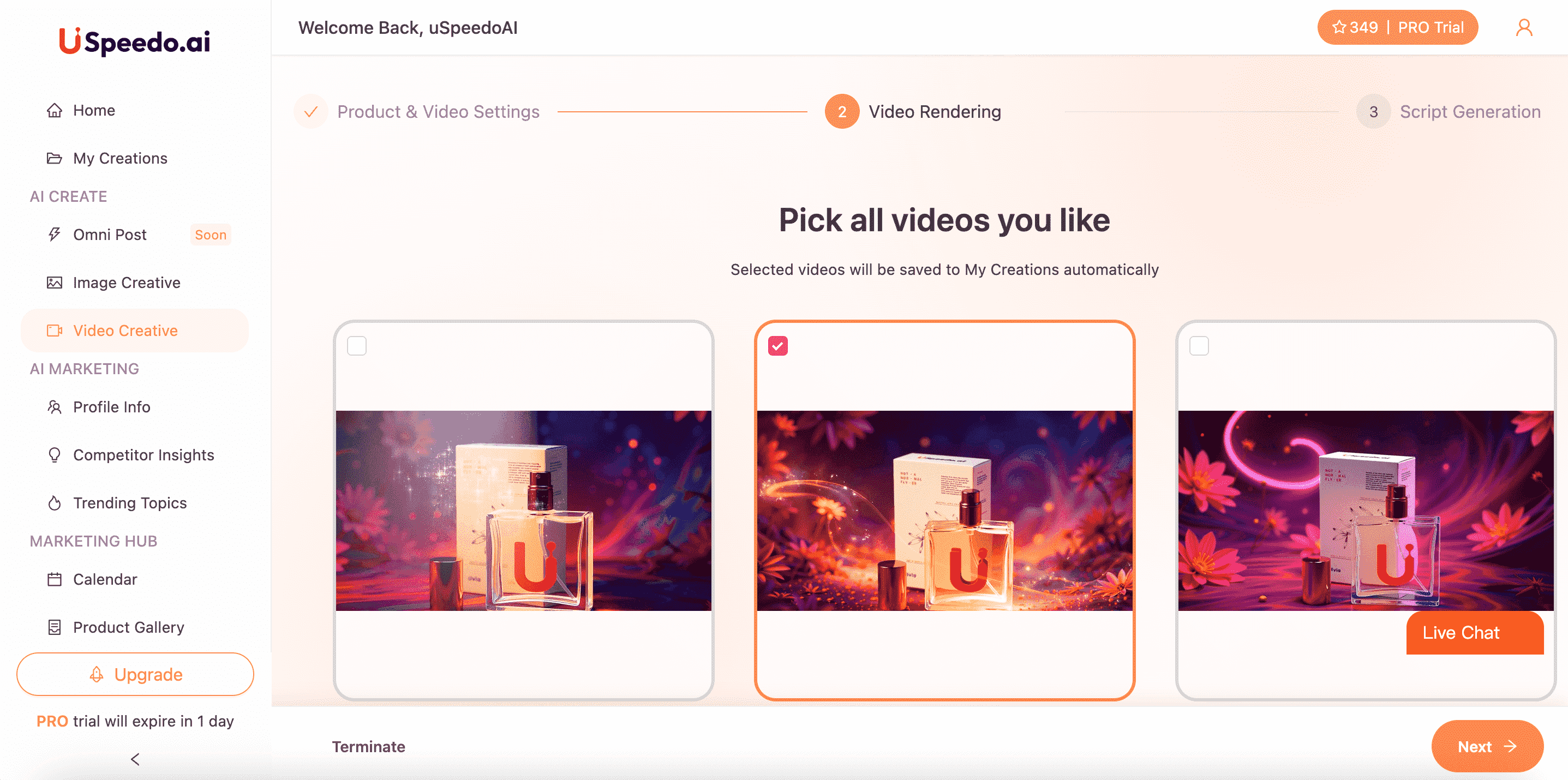 uSpeedo Video Creative Rendering Page
