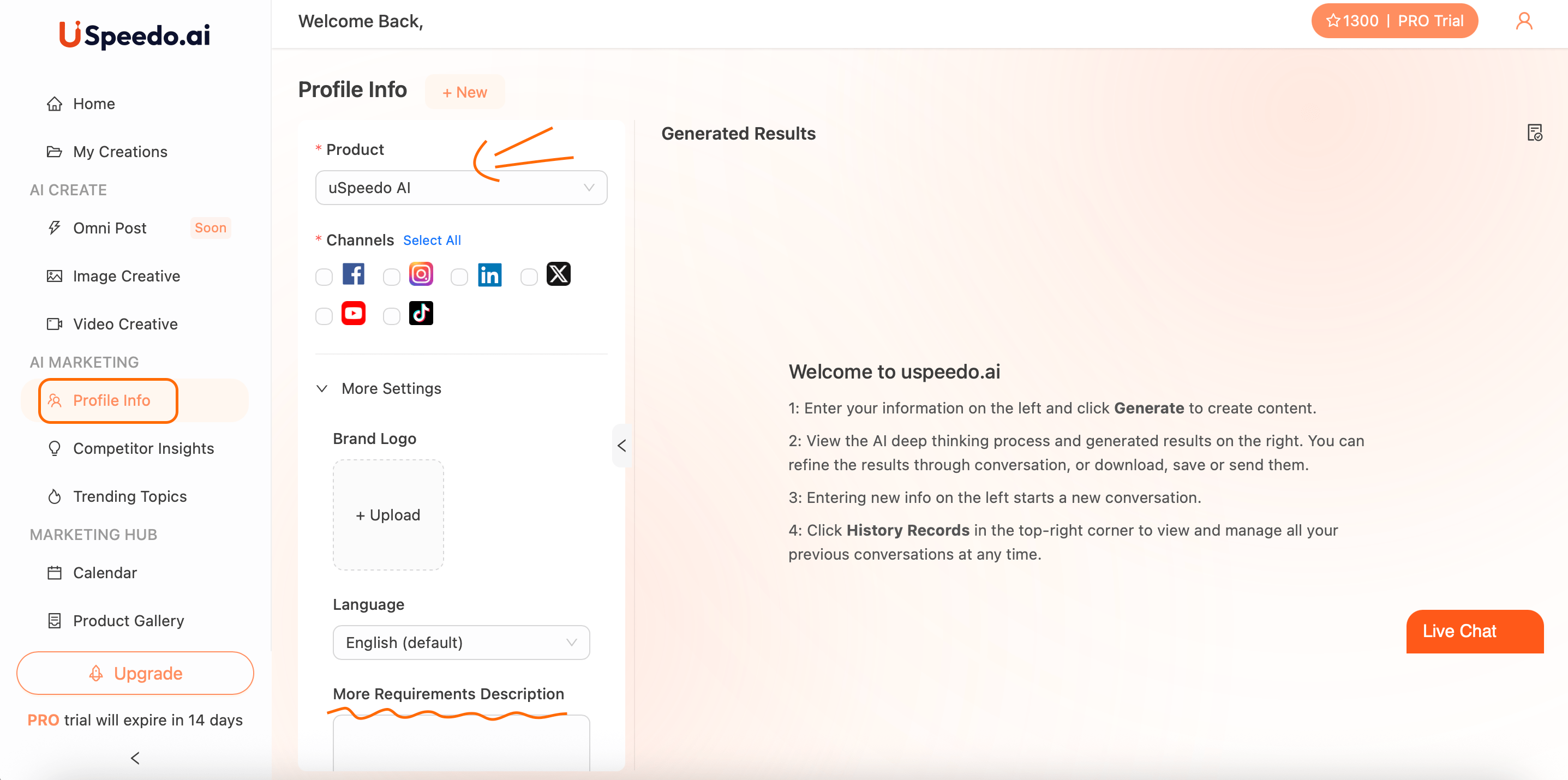 uSpeedo Profile Info Page