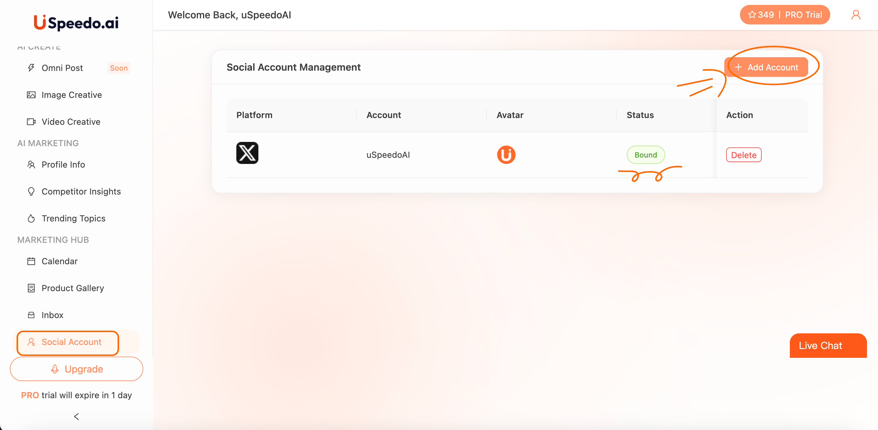 uSpeedo Social Account Page