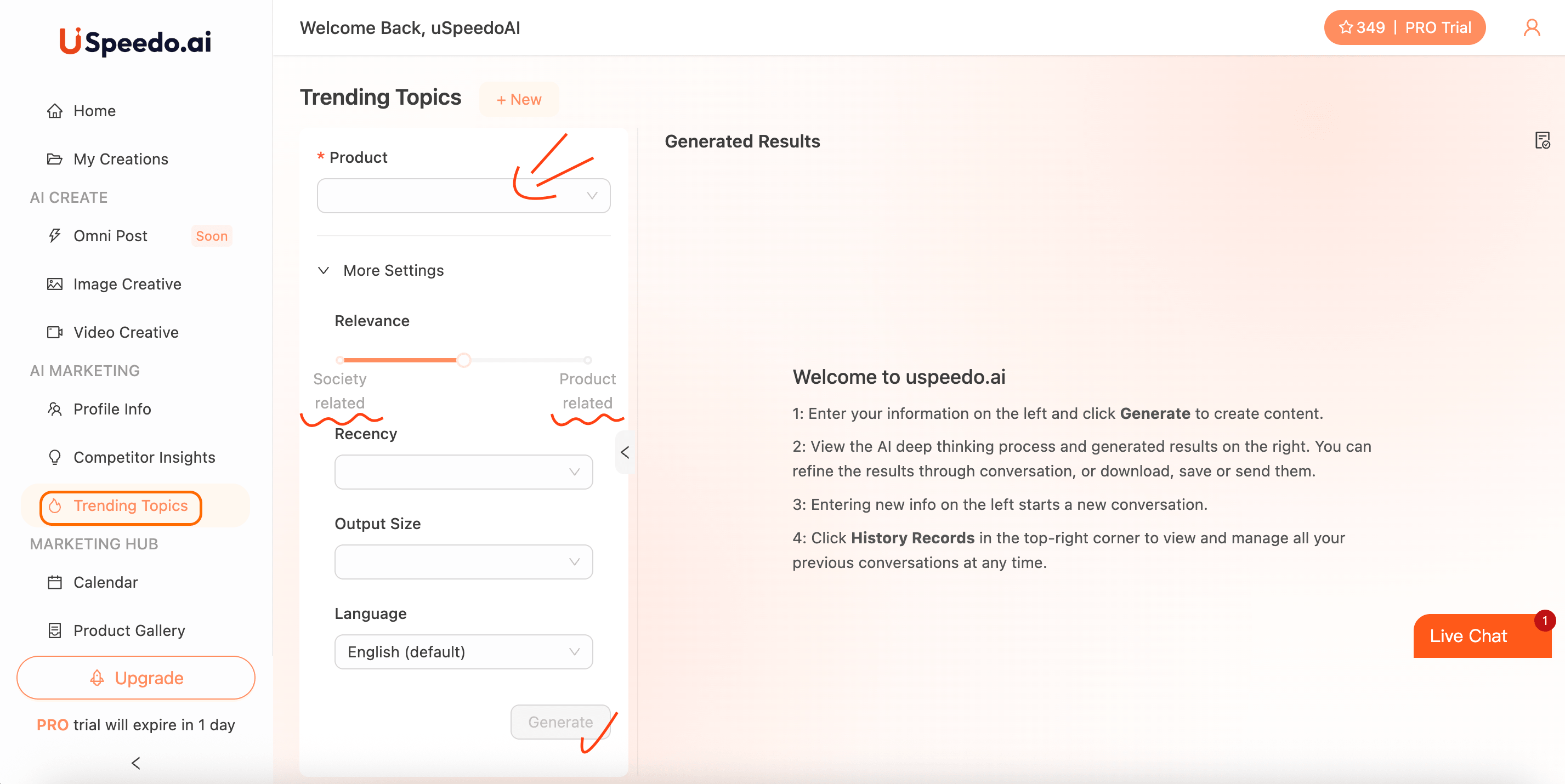 uSpeedo Trending Topics Page